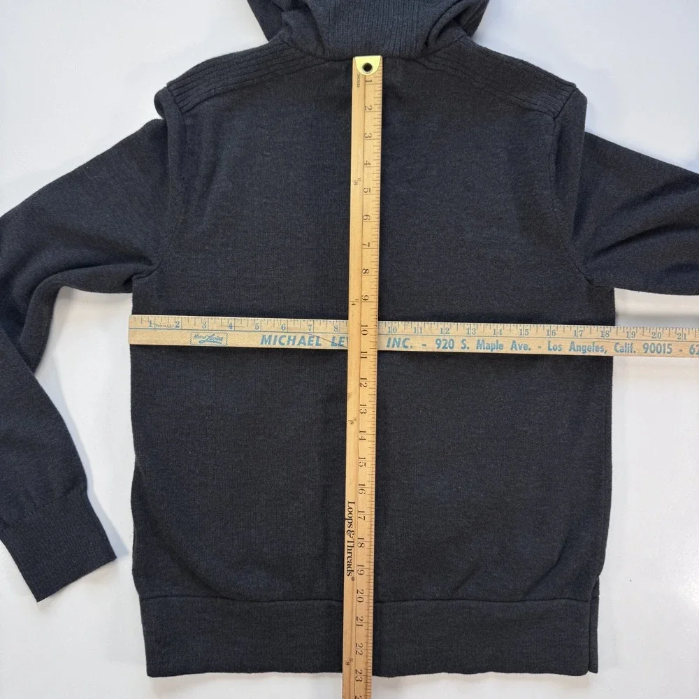 BANANA REPUBLIC Full Zip Hooded Military Sweater Jacket Mens Small Gray Knit